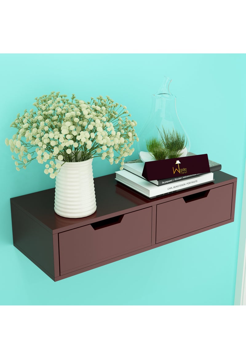 Wooden Twist Exclusively Launched Engineered Wood Wall Shelf with Drawer for Living Room , Storage and Home Decorative (Glossy Finish, Brown)  - Image 1