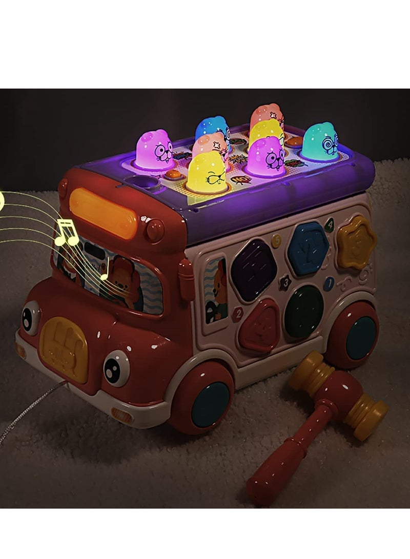 SYOSI Adorable Stone Push Pull Bus Toy, Baby Musical Learning Toys with Sound  Light, Whack-a-Mole Game, Shape Matching, Gear, Toy Clock, Activity Bus Toy Early Education Gift for Toddler Boys Girls - Image 5
