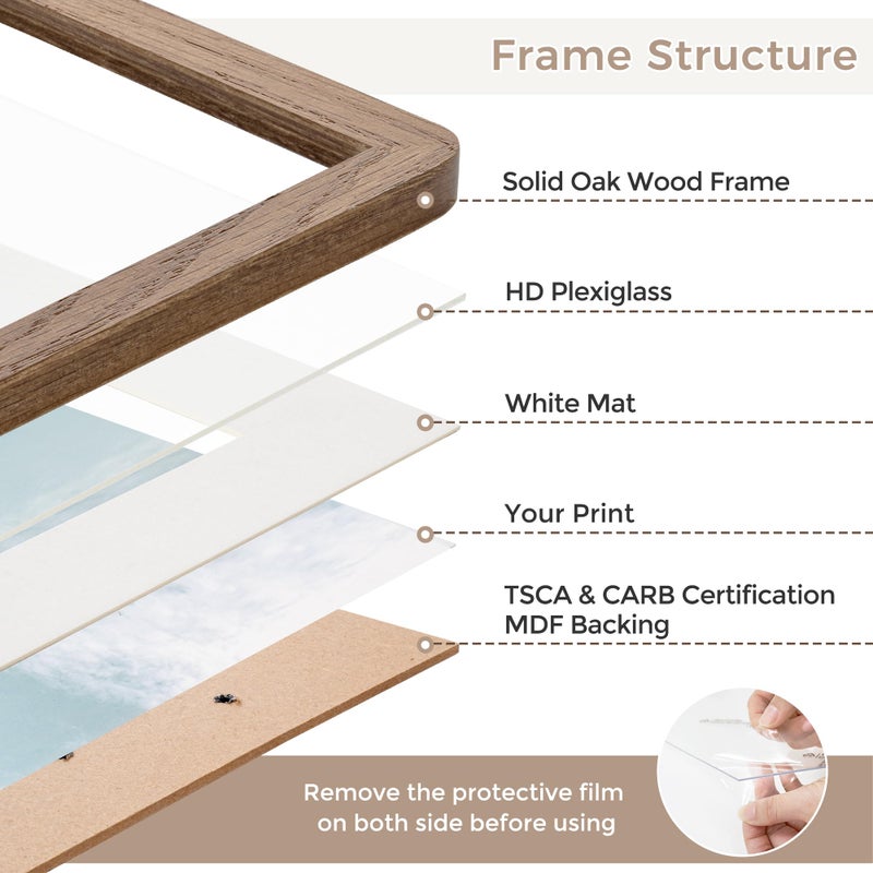 FLYJOE 5x7 Solid Oak Wood Photo Frame | 5x7 Picture Frame With Mat For 4x6 | Plexiglas And Hanging Hardware Included | Walnut Wood (1 Pack) - Image 5