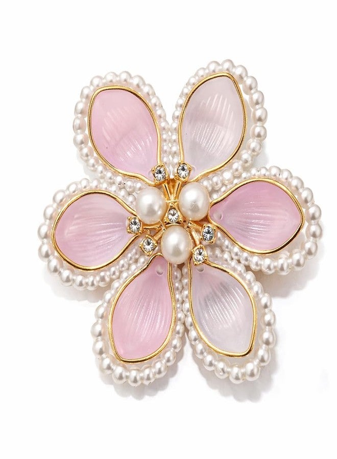 DHANABAPA 1 Pc Peach Pink + 1 Pc Blue Floral Pearl Hair Brooch Clip for Women, Elegant Flower Juda Hair Accessories for Bridal Wedding Party, Korean Style Bun Hair Pin for Girls, Decorative Hair Clip. - Image 3