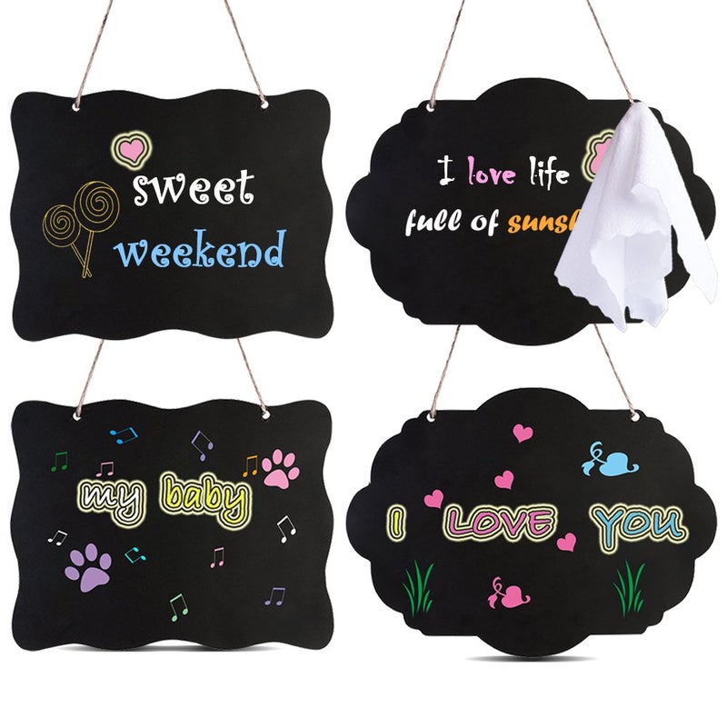 AUSTOR Chalkboard Sign 8x10 Inch Double Sided Erasable Message Board with Hanging Strings 2 Shapes x 2 4 Pack