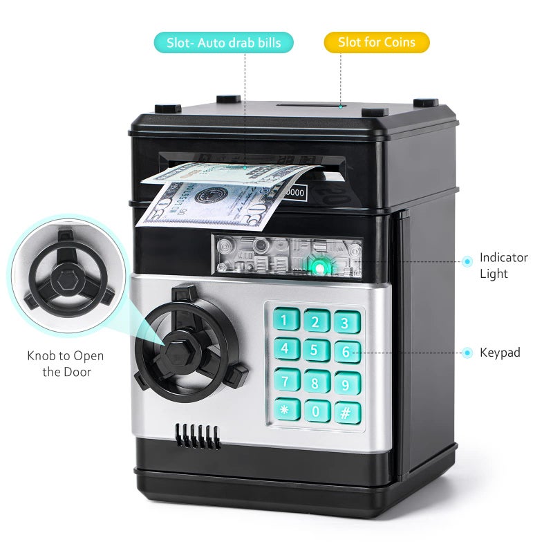 Vcertcpl Piggy Bank, Vcertcpl ATM Coin Money Saving Box with Password, Kids Safe Money Jar with Auto Grab Bill Slot, Birthday Gifts Toys Bank for 6 7 8 9 10 11 12 Year Old Girls Boys - Image 3
