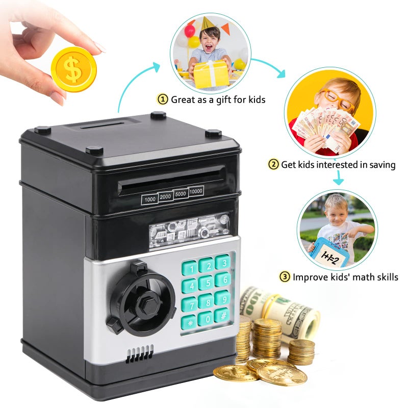 Vcertcpl Piggy Bank, Vcertcpl ATM Coin Money Saving Box with Password, Kids Safe Money Jar with Auto Grab Bill Slot, Birthday Gifts Toys Bank for 6 7 8 9 10 11 12 Year Old Girls Boys - Image 5