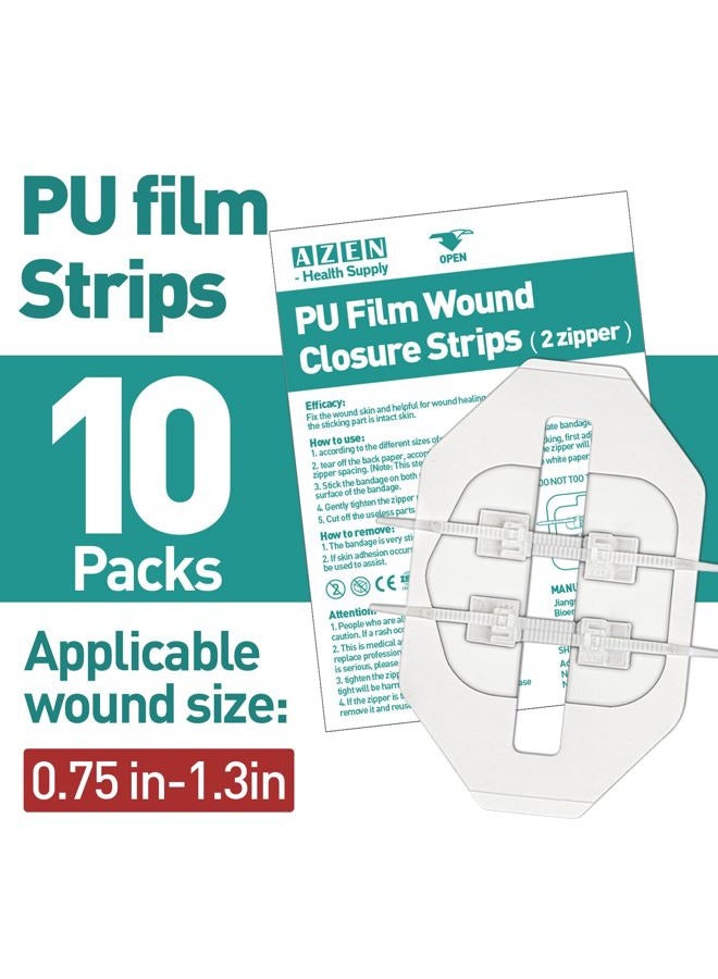 AZEN 10 Pack Emergency Wound Closure Strips, Butterfly Bandages for Wound Closure, Quick Clot Zip Stitch Wound Closures Device - Image 2