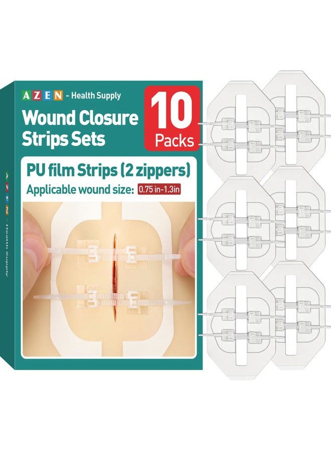 AZEN 10 Pack Emergency Wound Closure Strips, Butterfly Bandages for Wound Closure, Quick Clot Zip Stitch Wound Closures Device - Image 1