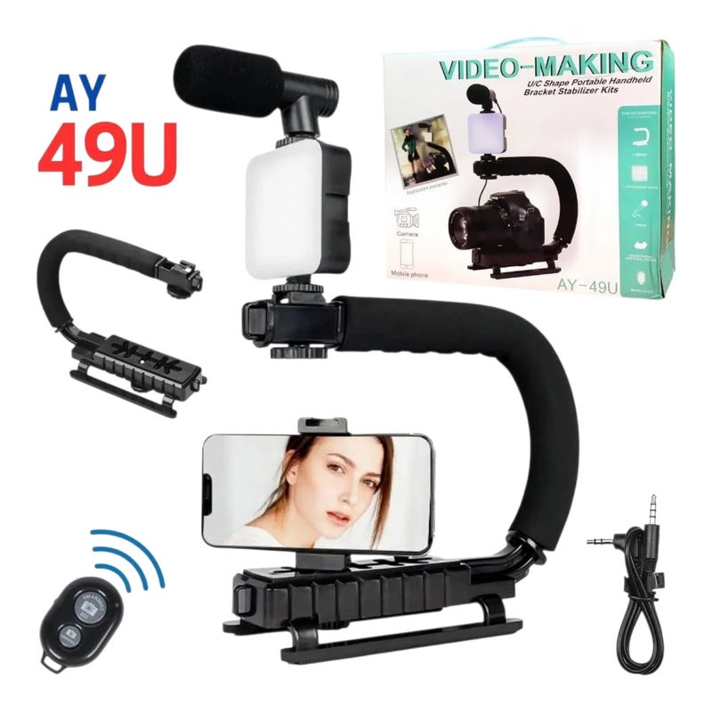Tripod Stand with Built-in Microphone & LED Light for Live Streaming & Video Shooting Professional Quality (AY-49 U) - Image 1