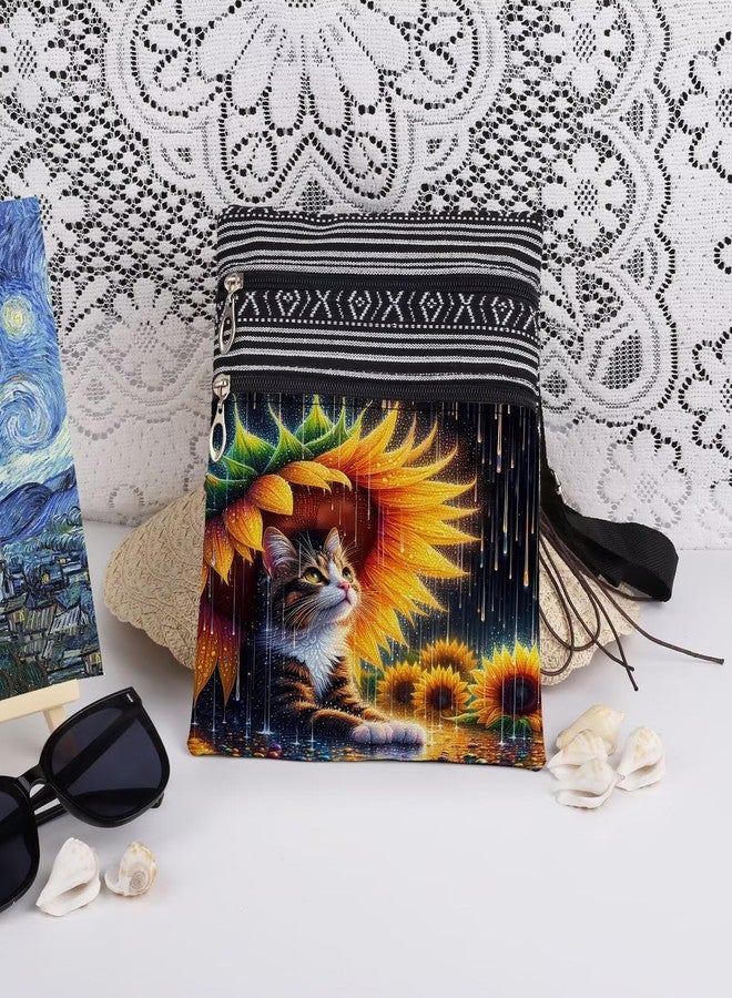 XiaoGalaee Cat & Sunflower Print Crossbody Bag Raindrop Pattern with Kitten Adjustable Shoulder Strap Messenger Bag Adult Travel Crossbody Purse Birthday Gift Cat Lovers Sister Women Teen - Image 3