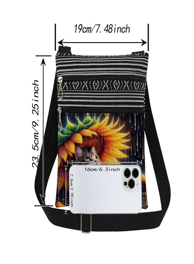 XiaoGalaee Cat & Sunflower Print Crossbody Bag Raindrop Pattern with Kitten Adjustable Shoulder Strap Messenger Bag Adult Travel Crossbody Purse Birthday Gift Cat Lovers Sister Women Teen - Image 4