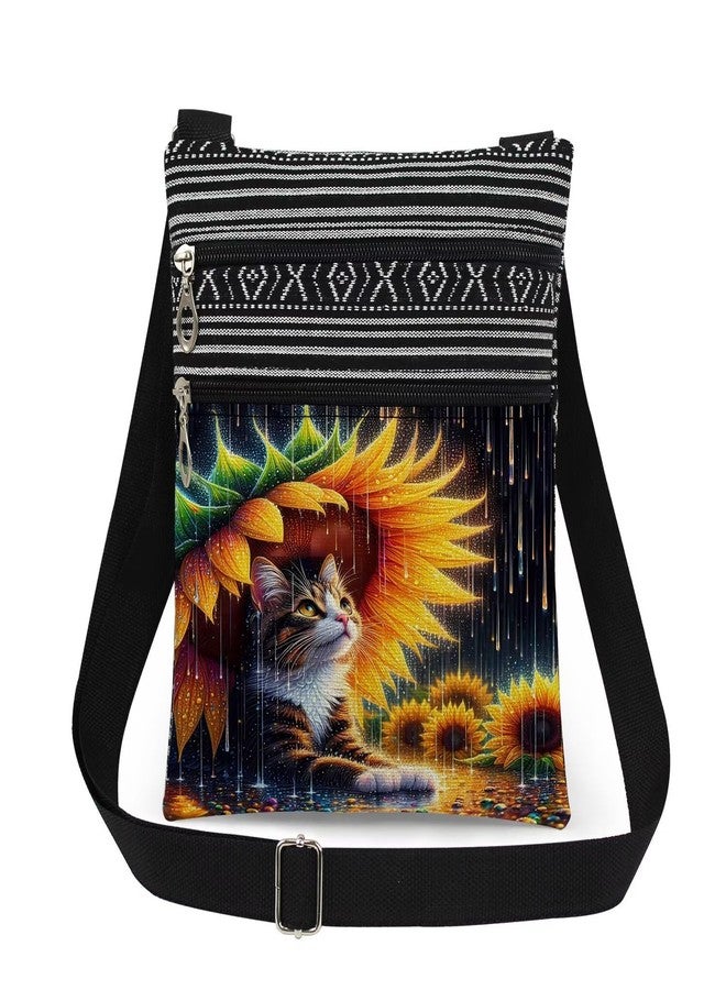 XiaoGalaee Cat & Sunflower Print Crossbody Bag Raindrop Pattern with Kitten Adjustable Shoulder Strap Messenger Bag Adult Travel Crossbody Purse Birthday Gift Cat Lovers Sister Women Teen - Image 1