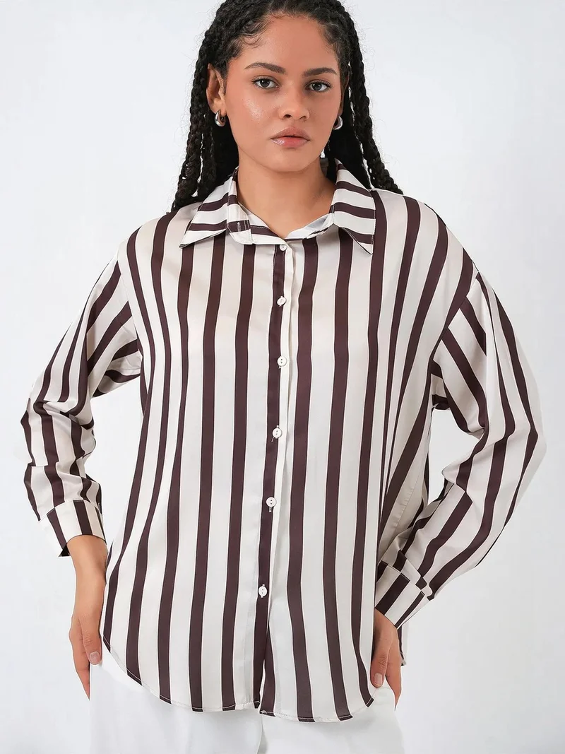 بيغ دارت قميص بأزرار وأكمام طويلة من الساتان