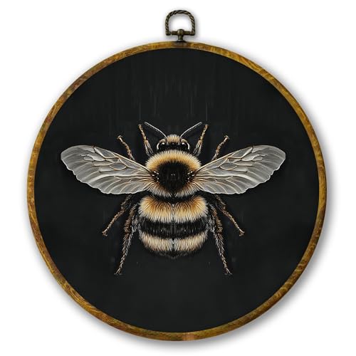 Mcehtle Vintage Bee Wall Art Decor, Moody Honey Bee Cottagecore Framed Canvas Prints 10x10, Dark Academia Insect Round Wall Hanging Artwork Decorations for Gallery Bedroom Living Room - Image 1