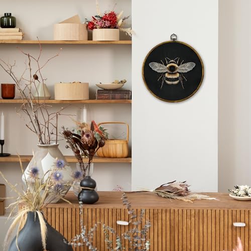 Mcehtle Vintage Bee Wall Art Decor, Moody Honey Bee Cottagecore Framed Canvas Prints 10x10, Dark Academia Insect Round Wall Hanging Artwork Decorations for Gallery Bedroom Living Room - Image 5