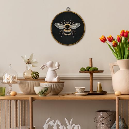 Mcehtle Vintage Bee Wall Art Decor, Moody Honey Bee Cottagecore Framed Canvas Prints 10x10, Dark Academia Insect Round Wall Hanging Artwork Decorations for Gallery Bedroom Living Room - Image 3