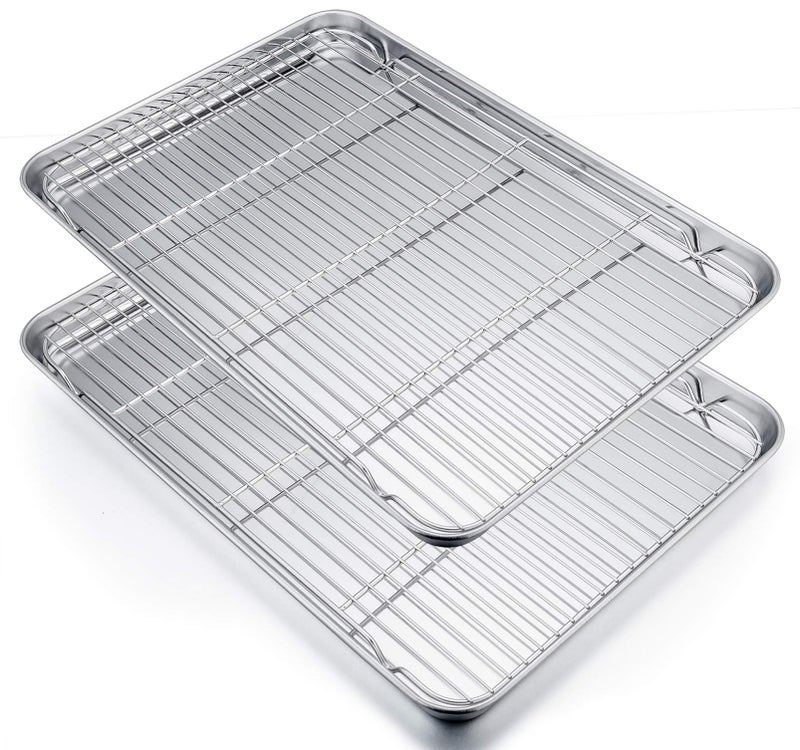 PP CHEF 196 Inch Stainless Steel Baking Sheet with Rack Set 2 Pans 2 Racks Cookie Sheets Pans Baking Trays and Cooling Wire Racks Oven  Dishwasher Safe 4 Pcs