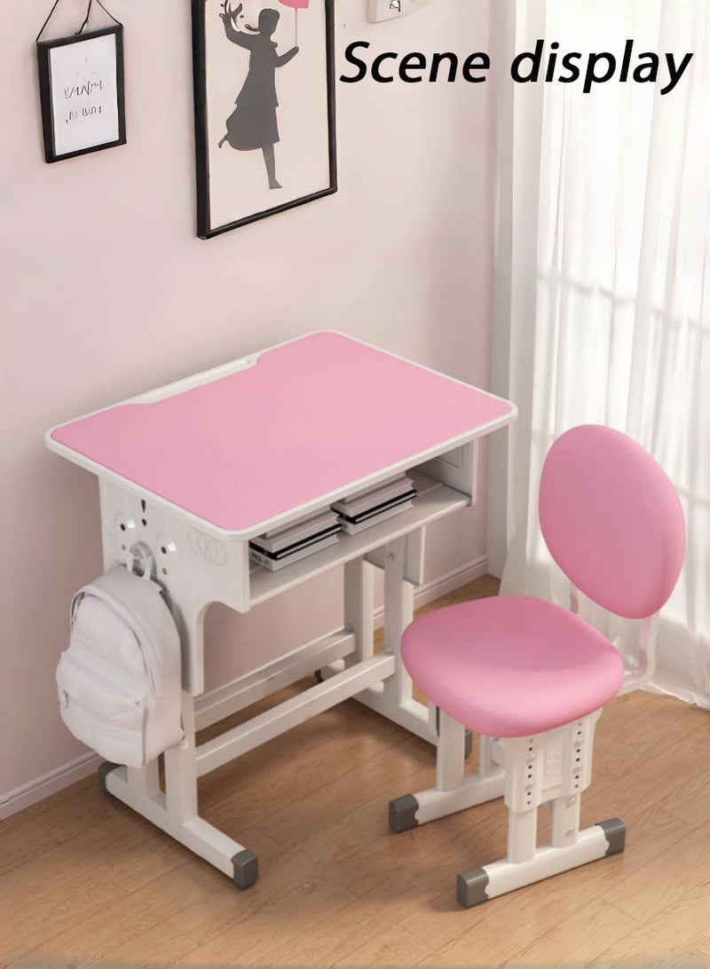 Aikenn Home Adjustable Height Kids Study Desk and Chair Set School Desks and Chairs with Rack Backpack Hook Multifunctional School Student Writing Desk Study Table The Chair Has High-elastic Memory Foam Comfortable and Durable Wooden Tabletop without Reflection Protect Your Child's Eyes Suitable for Children and Teenagers aged 3-18 (Pink） - Image 2