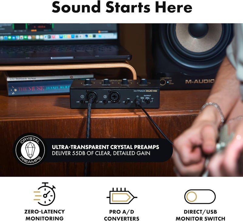 M-Audio Standard fit M-Track Duo HD Audio Interface 24bit 192kHz for Recording, Streaming, Podcasting with USB-C, 2 XLR TRS Inputs, 2 TRS Outputs, Software Suite Longevity upgraded craftsmanship - Image 3