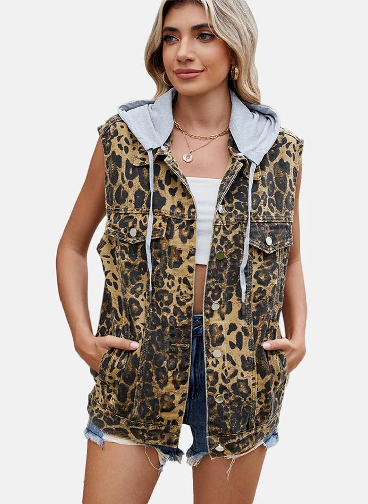 يونيكي Brown Plain Regular Fit Sleeveless Denim Jacket