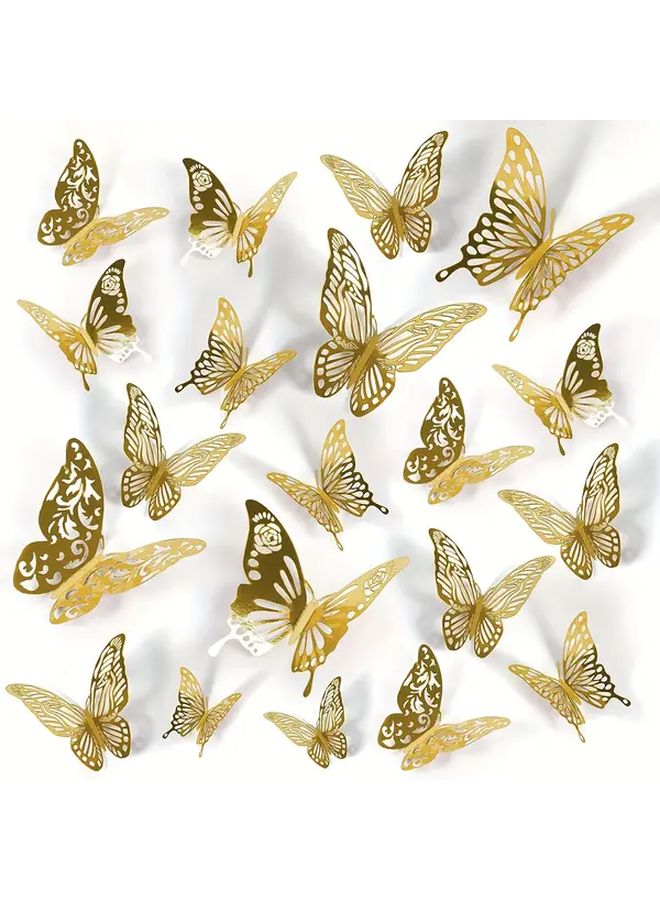 Golden 48pcs 3D Butterfly Wall Decor 4 Styles 3 Sizes Removable Stickers for Room Wedding Birthday Party - Image 1