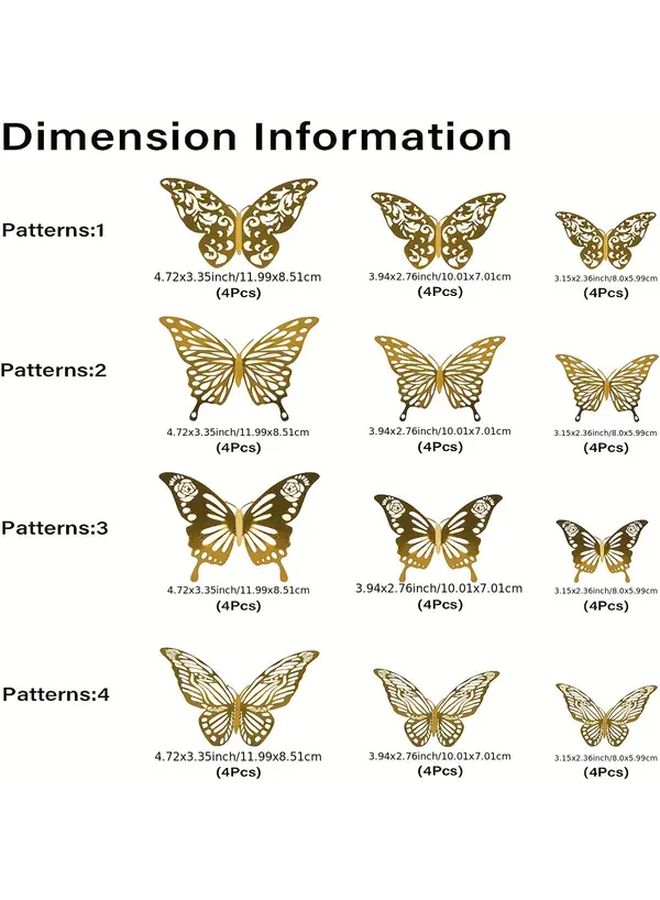 Golden 48pcs 3D Butterfly Wall Decor 4 Styles 3 Sizes Removable Stickers for Room Wedding Birthday Party - Image 4