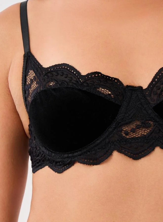 Styli Lace Cut and Sew Panel Non-Padded Wired Bra and Briefs Set