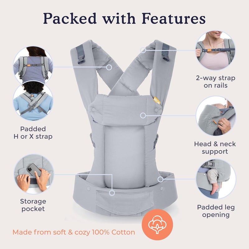 Beco Gemini Baby Carriers from Newborn to Toddler  Certified Ergonomic Newborn Baby Carrier for Infants and Children of 735 lbs  M Shape Adjustable Seat 100 Cotton Grey - Image 4