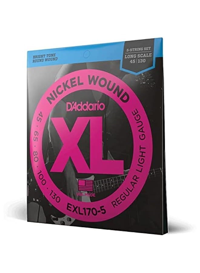 د'اداريو أوتار قيثارة باس - أوتار باس نيكل XL - EXL170-5 - تنغيم مثالي، إحساس، متانة - لقيثارات باس 5 أوتار - 45-130 عادي خفيف 5 أوتار، مقياس طويل - Image 1