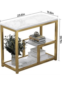 Generic Side Table, End Table for Living Room, Metal Frame Gold Color, Tall End Table for Bed Room,Coffee Tea End Table for Living Room  - Image 2