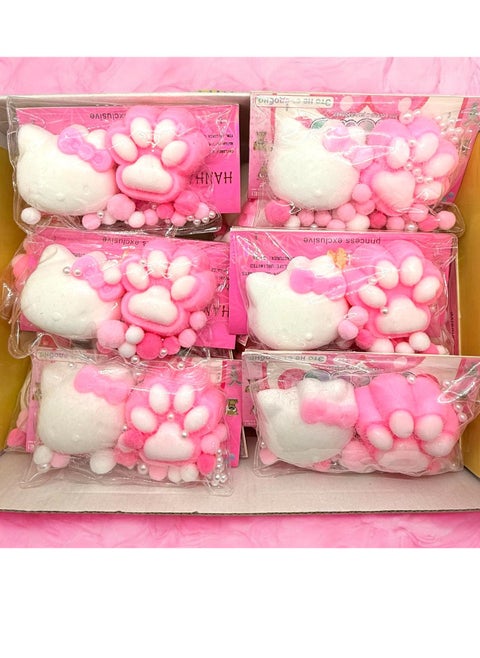 Squishy Cat Claw The squishy features a cute and fun cat claw design. Colors: It features matching white and pink colors, adding a fun and exciting element. Texture: It's made of a soft, squeezable material, making it fun to touch and play with.