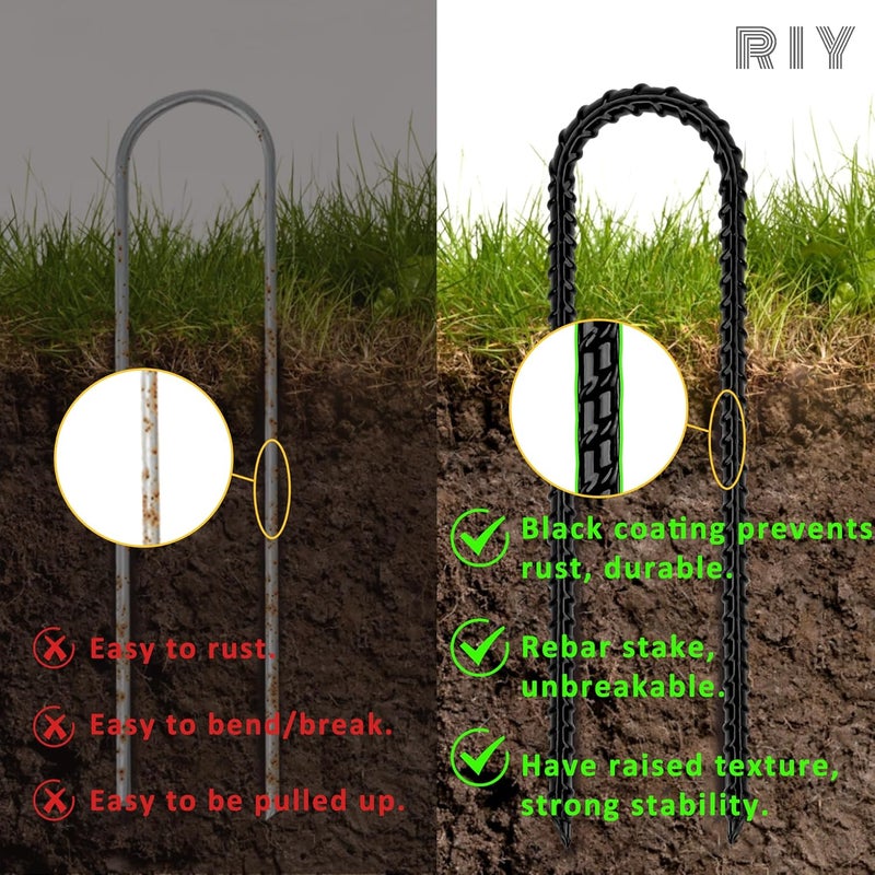 RIY Trampoline Stakes Anchors High Wind 12'' Ground Anchor Heavy Duty Tent Stakes Swing Set Anchors Trampoline Accessories with T Hook - Black 8pcs - Image 2