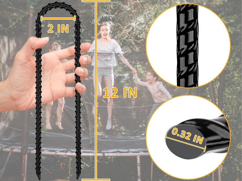 RIY Trampoline Stakes Anchors High Wind 12'' Ground Anchor Heavy Duty Tent Stakes Swing Set Anchors Trampoline Accessories with T Hook - Black 8pcs - Image 3