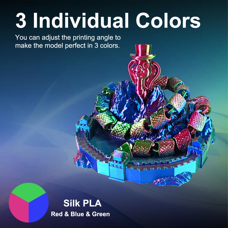 ERYONE Silk Tri Color PLA Filament 3D Printer 1.75mm +/- 0.03mm, Multicolor Filament Tricolor PLA 1KG(2.2lbs) Cardboard Spool, Red Blue Green - Image 2