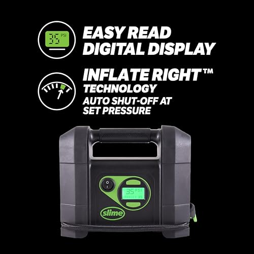Slime مضخة هواء الإطارات سلايم 40047، ضاغط هواء سيارة محمول، متين، تضخيم صحيح مع إيقاف تلقائي، مع شاشة رقمية 99 psi، خرطوم طويل وضوء LED، 12 فولت، تضخيم في 4 دقائق - Image 3