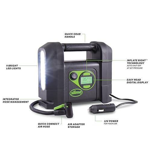 Slime مضخة هواء الإطارات سلايم 40047، ضاغط هواء سيارة محمول، متين، تضخيم صحيح مع إيقاف تلقائي، مع شاشة رقمية 99 psi، خرطوم طويل وضوء LED، 12 فولت، تضخيم في 4 دقائق - Image 5
