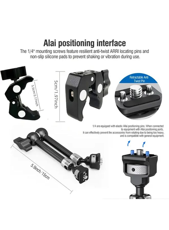 Truifoto Heavy Duty 5.7 Inch Adjustable Arm Super Clamp Tripod Head With 1 4 Inch 3 8 Inch Arri Mount For Sturdy DSLR Camera Video Light Microphone Stand Compatible With Arca Style Quick Release For DSLR Mirrorless Cameras Action Cameras Lighting Equipment Professional Photography Videography Arm Ergonomic Design Smooth Movement Precise Camera Control - Image 4