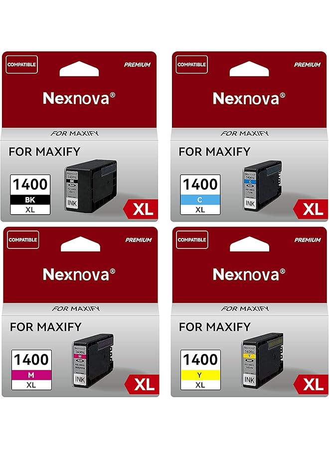 NexNova Ink Cartridge Compatible For Canon Pgi 1400Xl Set High Yield 4 Pack Black Cyan Magenta Yellow Pgi 1400 Xl Guaranteed Compatibility With Maxify Mb2140 Mb2340 Mb2740 Mb2040 - Image 1