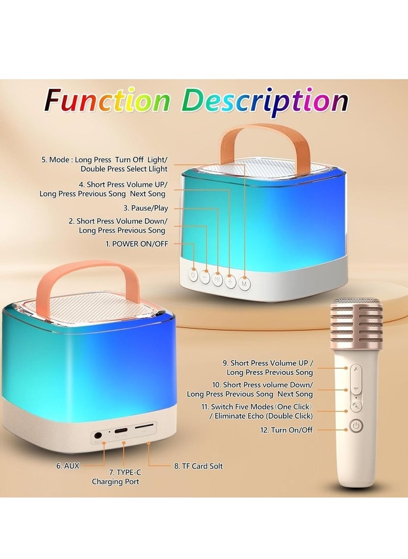 Mini for for Karaoke Machine With 2 Wireless Microphones Portable Bluetooth Speaker With RGB Light Singing Machine With Echo And Vocal Cut Supports TF AUX-in For Home Party Meeting