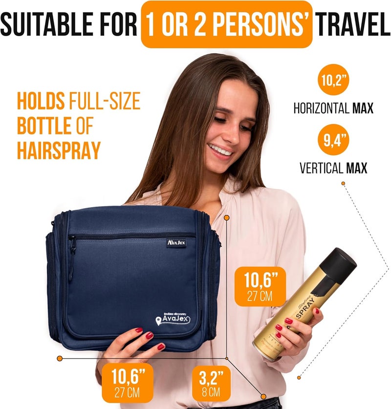AvaJex Premium Hanging Travel Toiletry Wash Bag for Men and Women - Large Toiletry Organizer - Waterproof Hygiene Bag with Metal Swivel Hook, YKK Zippers and 19 Compartments for Toiletries, Makeup, Cosmetics - Image 4