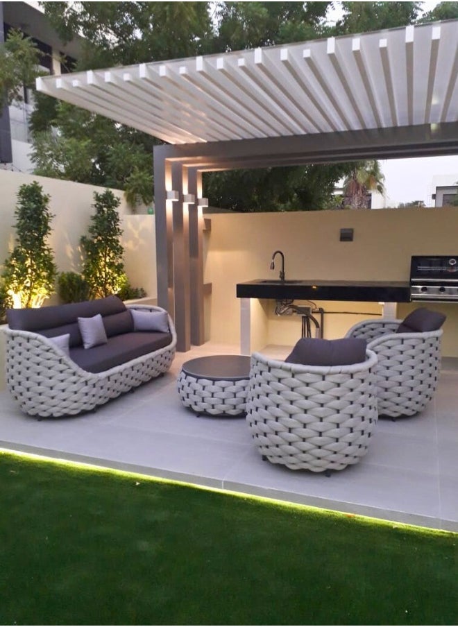 Swin Furniture - Swin Aluminum Frame Hand Rope 5-Seater Outdoor Sofa Set with Round Table for Garden - Image 1