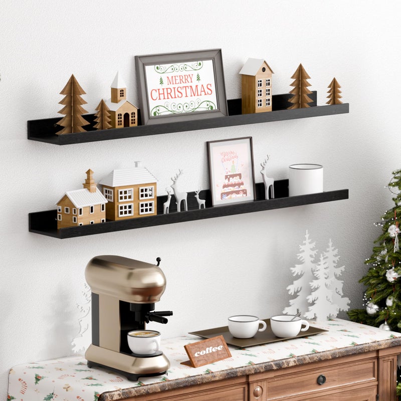 upsimples Floating Shelves for Wall, 35.5 Inch Shelves for Decor Storage Set of 6, Wall Mounted Wood Shelf for Bedroom, Living Room, Bathroom, Kitchen, Long Picture Ledge Shelves, Black - Image 3