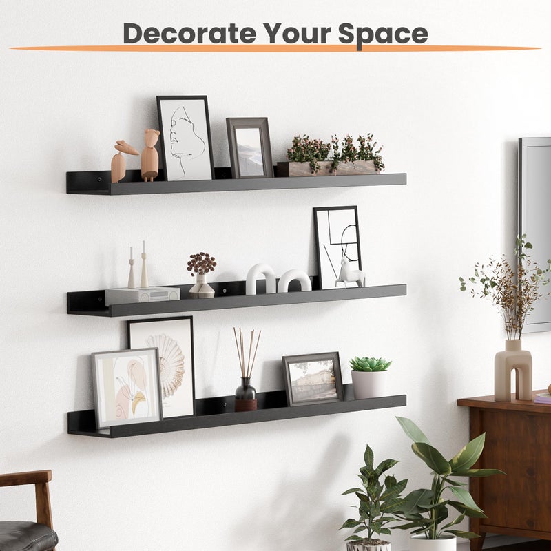upsimples Floating Shelves for Wall, 35.5 Inch Shelves for Decor Storage Set of 6, Wall Mounted Wood Shelf for Bedroom, Living Room, Bathroom, Kitchen, Long Picture Ledge Shelves, Black - Image 4