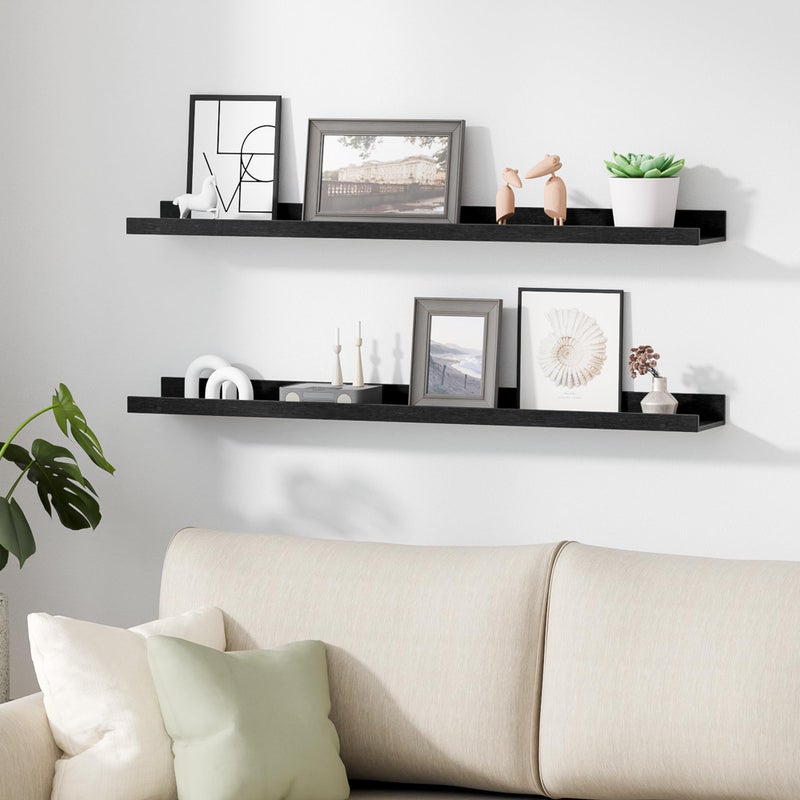 upsimples Floating Shelves for Wall, 35.5 Inch Shelves for Decor Storage Set of 6, Wall Mounted Wood Shelf for Bedroom, Living Room, Bathroom, Kitchen, Long Picture Ledge Shelves, Black - Image 5