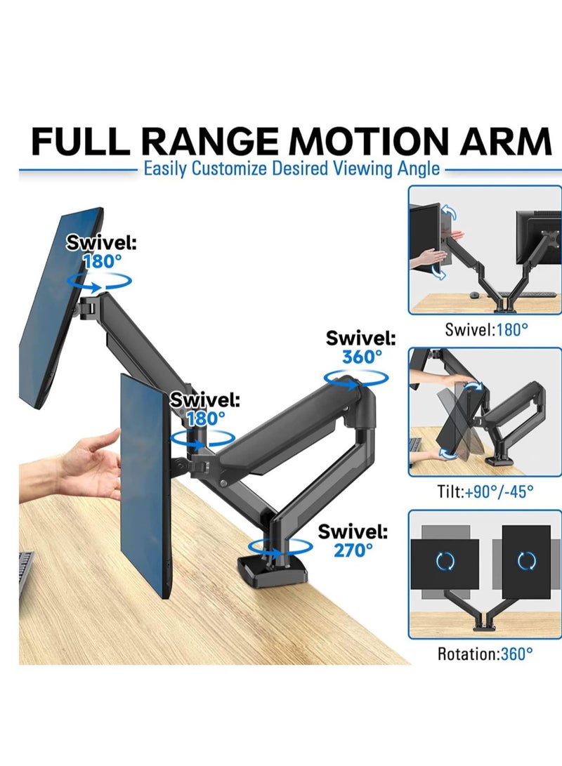 ELTRAZONE Dual Monitor Mount Stand, Adjustable Monitor Stand, Articulating Gas Spring Monitor Arm, Monitor Desk Mount with Clamp and Grommet Base - Fits 13 to 32 Inch Computer Monitors - Image 3