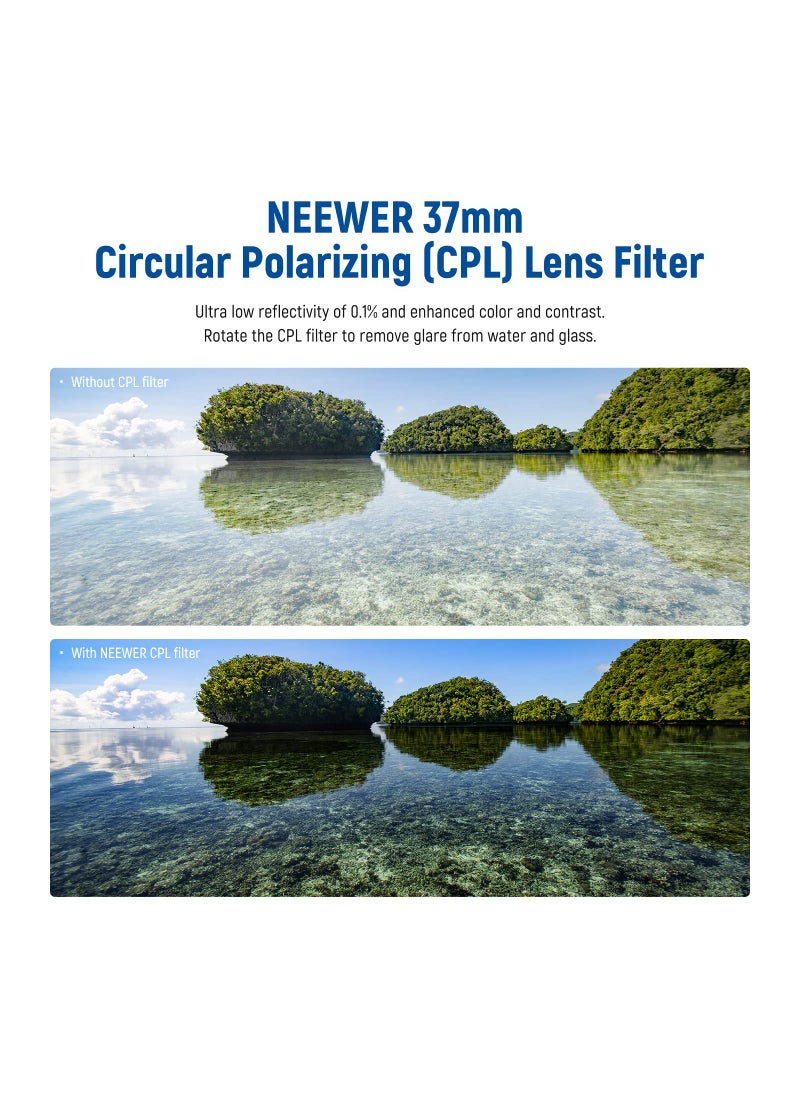 Neewer Neewer 37mm Polarizing Filter 30 Layer Multi Resistant Nano Coatings Circular Polarising Filter(CPL) Reduce Glare/Enhance Contrast/Ultra Slim/Reduces Reflection/HD Optical Glass Polarizer Filter  - Image 2