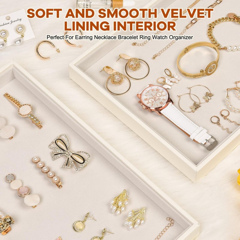 JETEHO Beige Velvet Jewelry Tray for Drawers Jewelrys Display Tray Stackable Jewelry Organizer Trays for Necklace Bracelet Ring Watch (1 Pack) - Image 3