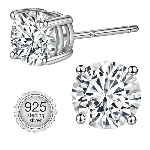 Sereney Hypoallergenic 925 Sterling Silver Stud Earrings for Women, Round 5A Cubic Zirconia Earrings CZ Studs Earrings for Girl Women Men 6mm - Image 1