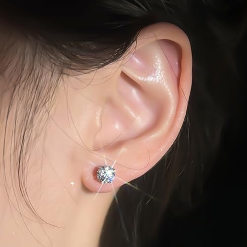 Sereney Hypoallergenic 925 Sterling Silver Stud Earrings for Women, Round 5A Cubic Zirconia Earrings CZ Studs Earrings for Girl Women Men 6mm - Image 4
