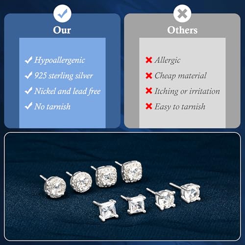 Sereney Hypoallergenic 925 Sterling Silver Stud Earrings for Women, Round 5A Cubic Zirconia Earrings CZ Studs Earrings for Girl Women Men 6mm - Image 3