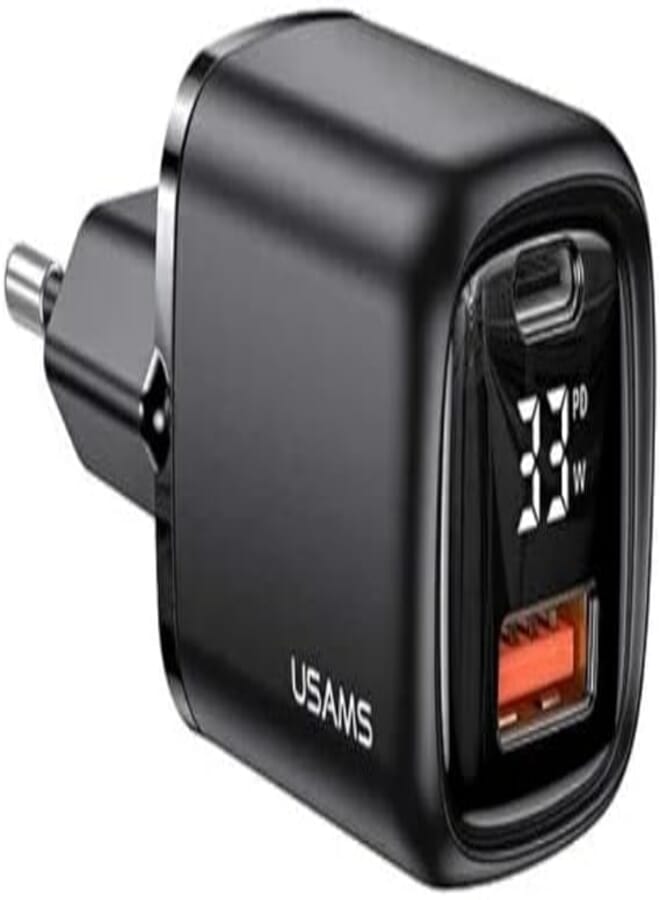 USAMS T46 Fast Charger 20W with a digital display and Cable USB -Type-C Lenght 1.2m -Black