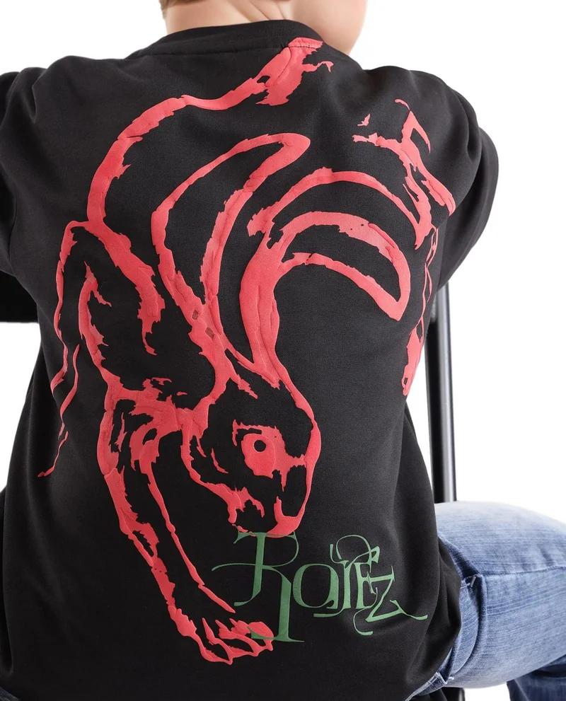 Rare Ones Rare Ones Kids Pete Black Cotton Half Sleeves Crew Neck Oversized Fit HD Print Branded T-Shirt