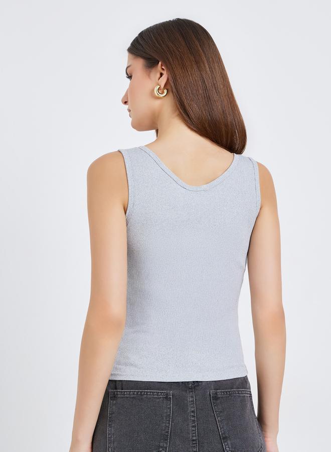 Styli Women Grey Ribbed Square Neck Cami Top - Image 5